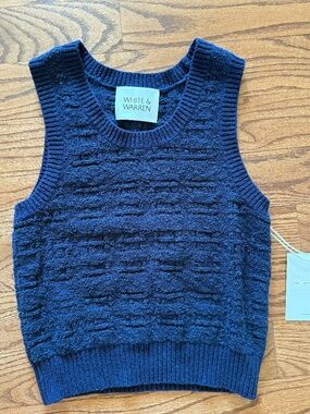 White + Warren Navy Textured Knit Sleeveless Sweater Top NWT XS S